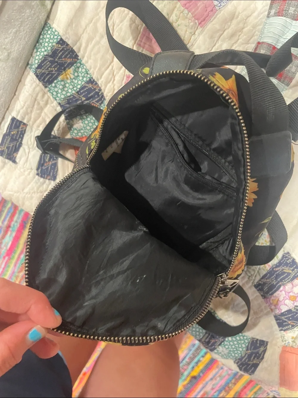 Sunflower Print Mini Backpack - Black